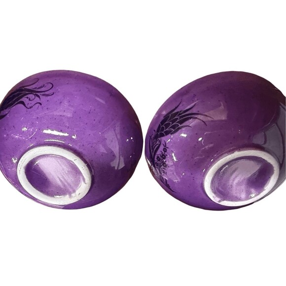 Handmade Ceramic Bowls - Set of 2 Hand painted Turkish Pottery Purple Black - Picture 10 of 12